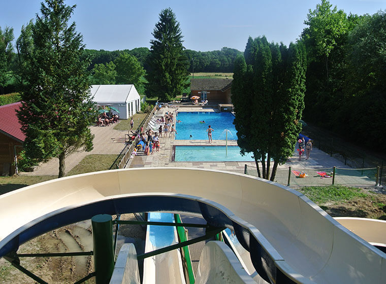 Water park made up of slide campsite in the Jura