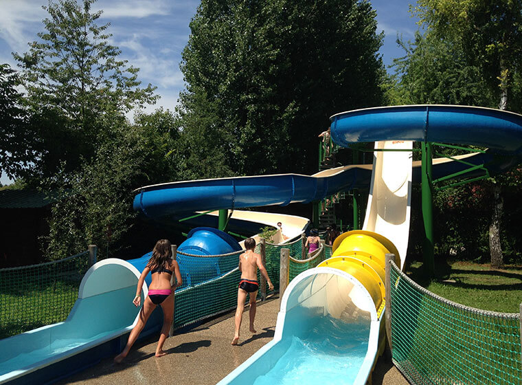 Water park made up of slide campsite in the Jura